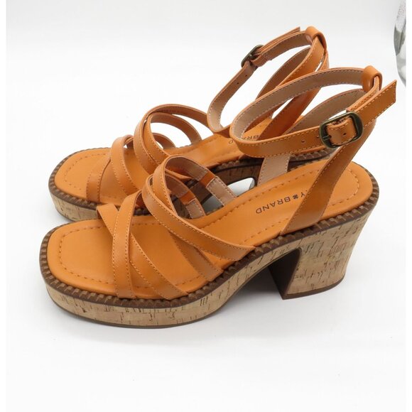 Lucky Brand Orange Strappy Cork Heel Sandals Adjustable Ankle Strap 7 NEW - Picture 5 of 7